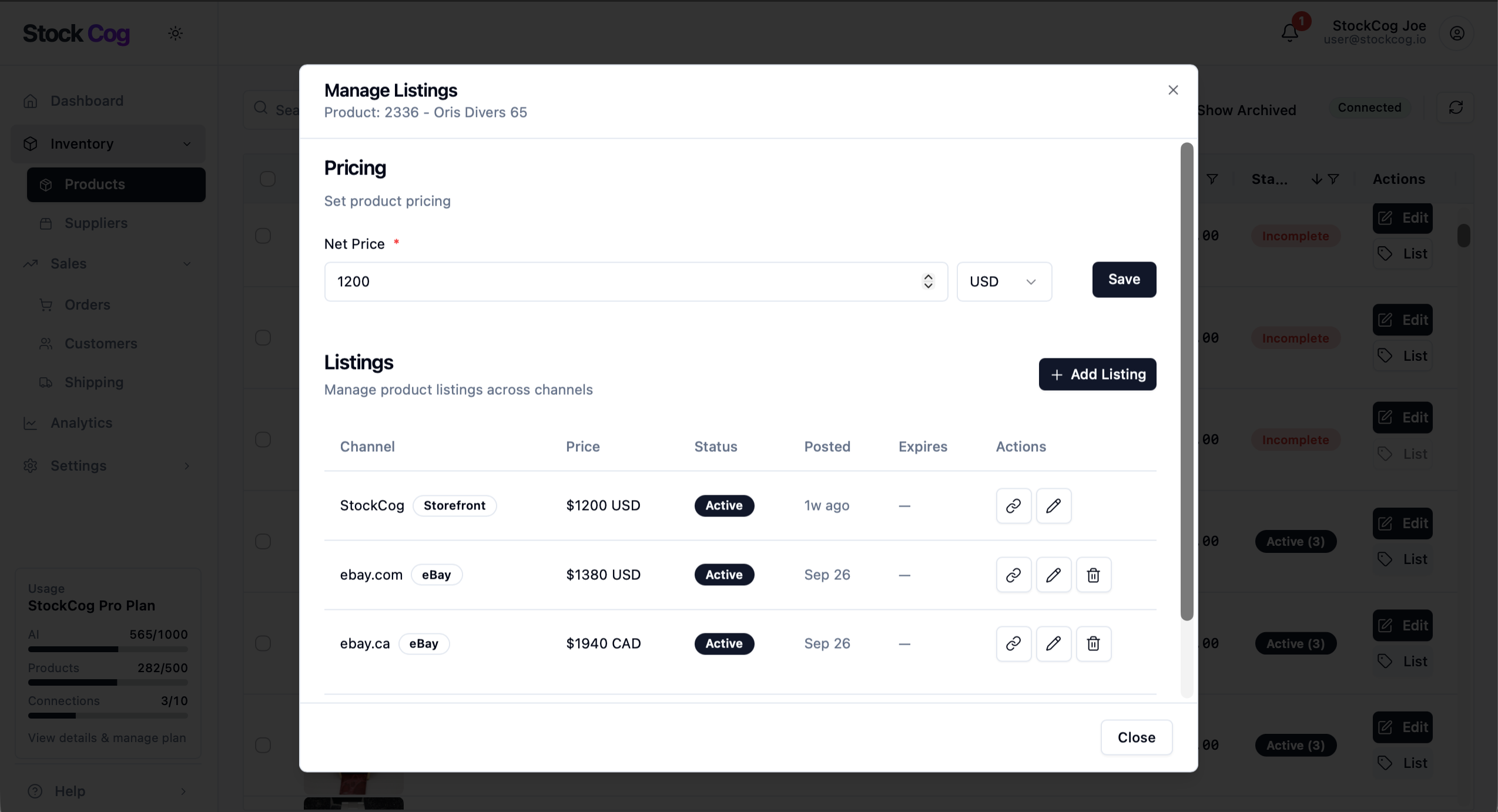 StockCog Multi-Channel Listing - List across eBay, Shopify, and more